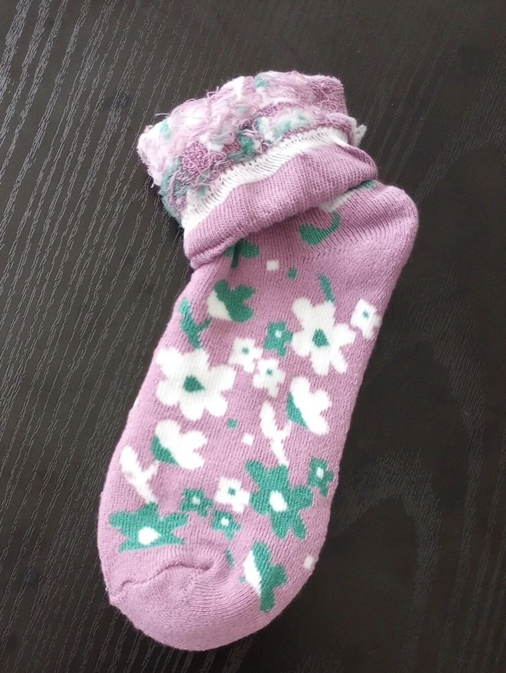 Purple Floral Crew Socks with White & Green Blooms